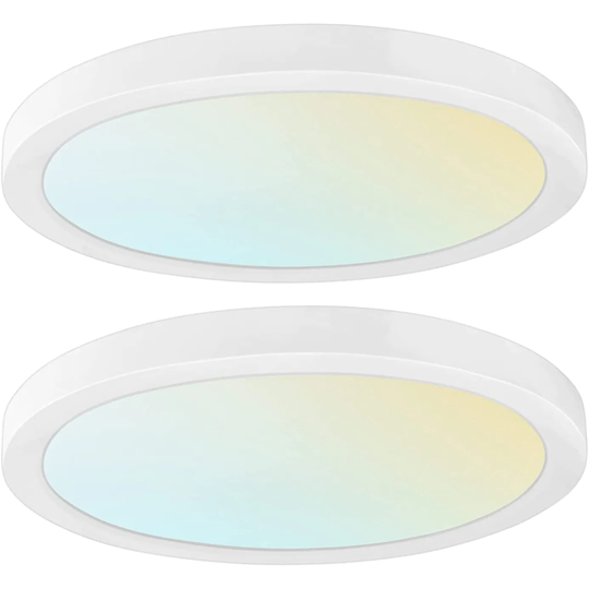 Luxrite 9" LED Flush Mount Ceiling Light 18W 3 Color Selectable 1200 Lumens Dimmable Damp Rated ETL Listed 2 Pack
