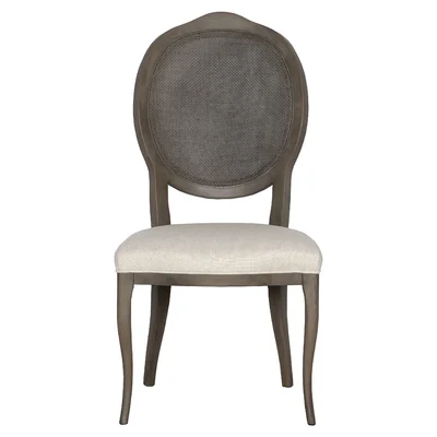 Ava Linen King Louis Back Side Chair in Brown/White