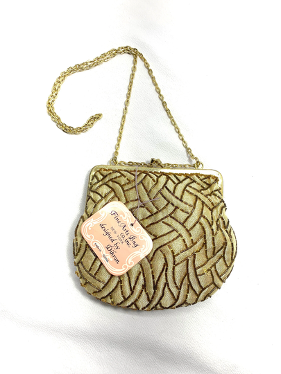 New W/Tag Antique Mid Century 1950's Dikran Gold Heavily Beaded Purse Shoulder Bag Fine Arts Co. New York