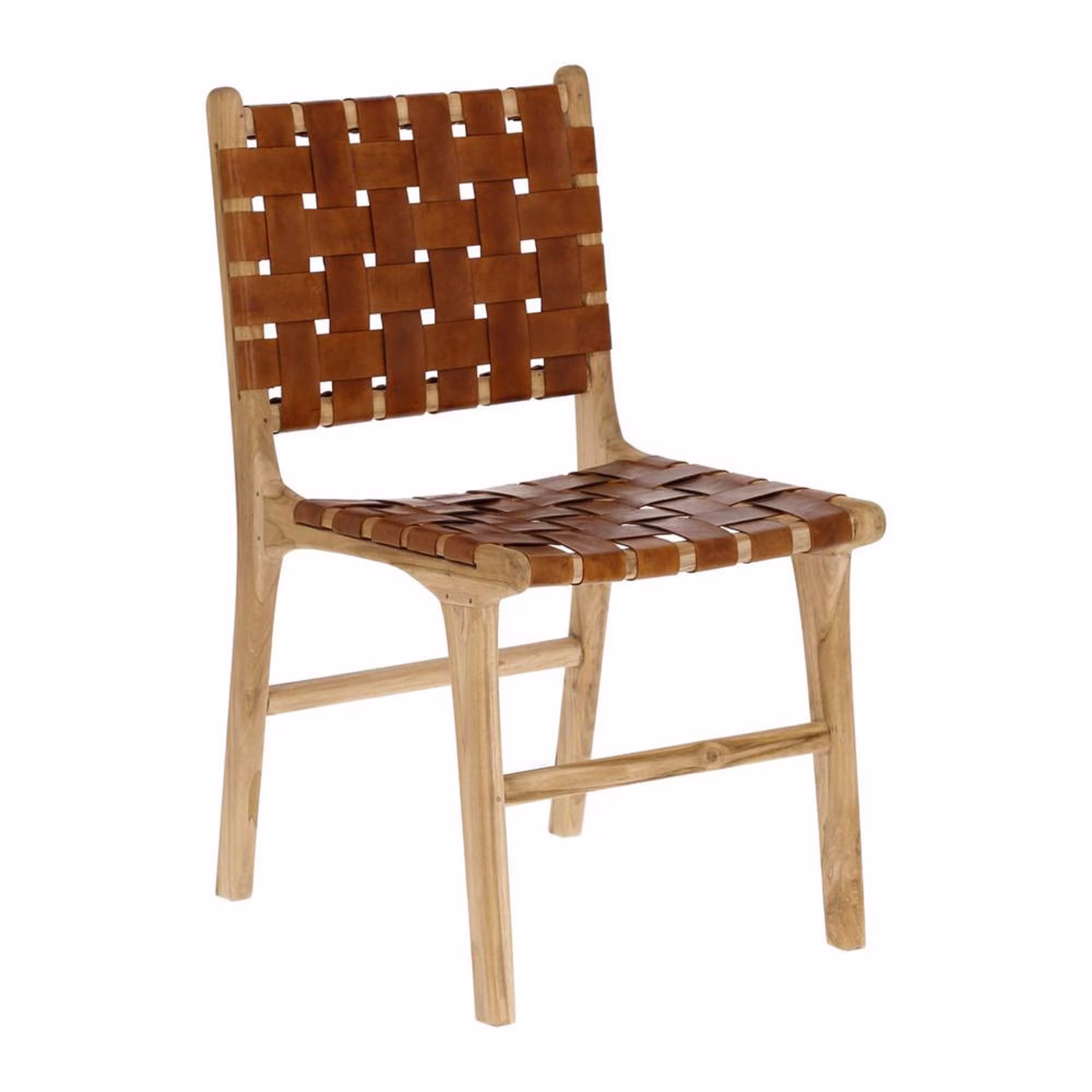 Dining Chair in Wood & Woven Leather From Morocco - Armchair Braided Make To Order