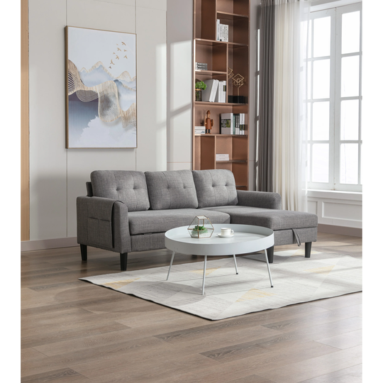 L Shape Sectional Sofa with Convertible Storage Chaise, Light Grey