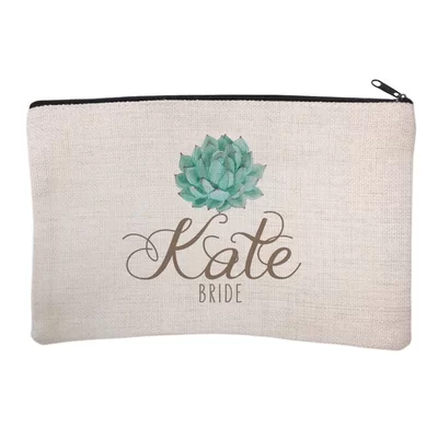 Personalized Succulent Bridal Party Bride Cosmetic and Makeup Bag