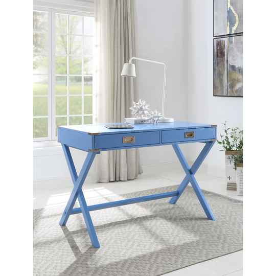 Console Table in Navy Blue Finish KD Rectangular Writing Desk 2 Storage Drawers Center Wooden Drawer Glide,Console Table