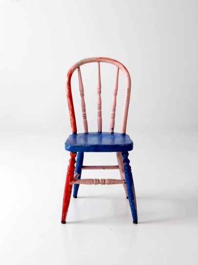 Vintage Painted Children's Chair, Bright Color Spindle Back Chair