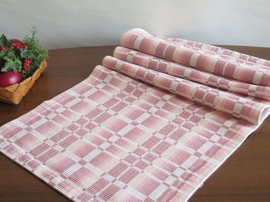 Table Runner Pink White Woven Checked Cloth, Vintage Swedish Scandinavian Home Decor #4-38-30