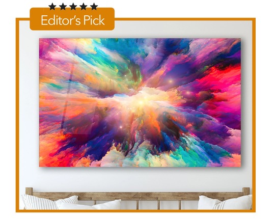 Glass Wall Art - Fractal Color Explosion Artwork Housewarming Gift Interior Design Ideas Home & Office Decoration Abstract Painting