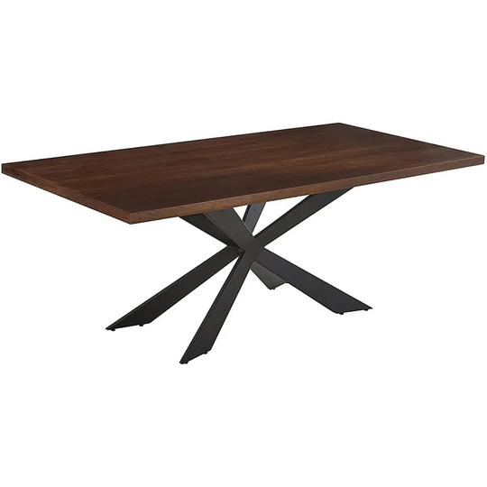 Rectangular Wood Top with Elm Veneer 6 Person Dining Room Table with Powder Coated Metal Legs - Walnut