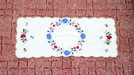 Vintage Handmade Hungarian Kalocsa Embroidered Tablecloth Rectangle Custom, Folk Art Table Linen Flower Pattern, Sewing Pattern