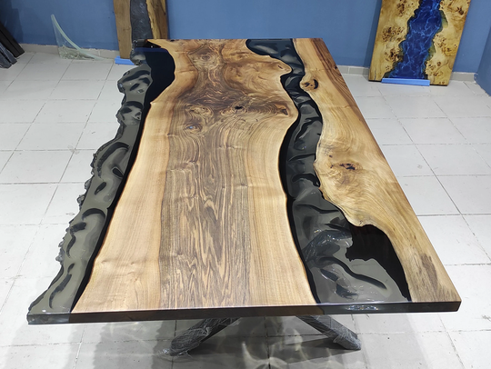 Dark Walnut, Epoxy Resin Table, Luxury Dining Custom Made To Order Live Edge Table