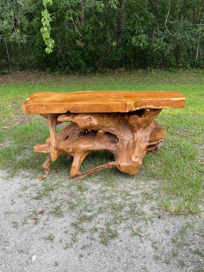 Teak Sofa Table, Console Entry Live Edge Reclaimed Wood, Boho Decor, Wood Slab Rustic Cabin Decor