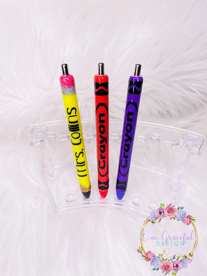 Personalized Teacher Gift, Epoxy Crayon Pen, Glitter Pencil Pens, Pencils, School Supplies