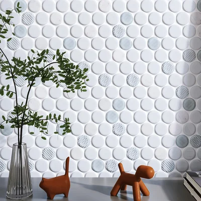 Fusion Dot 2" x 2" Penny round Marble Look Mosaic Wall Tile