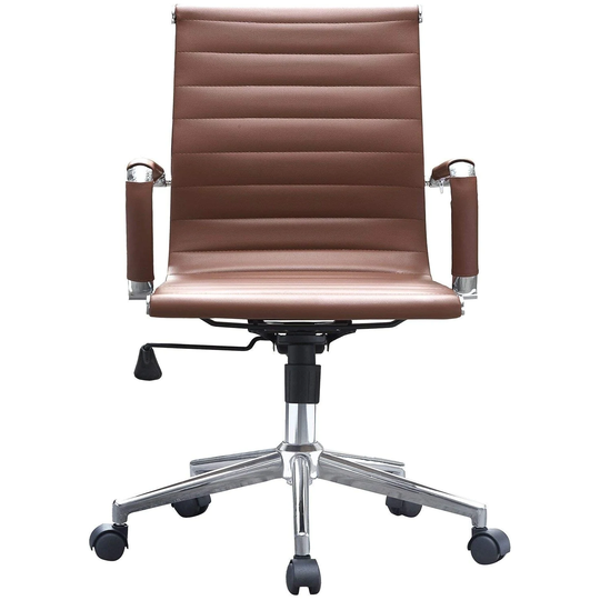 Mid Century Office Chair With Arms Wheels Ergonomic Executive PU Leather Arm Rest Tilt Adjustable Height Swivel Task Computer