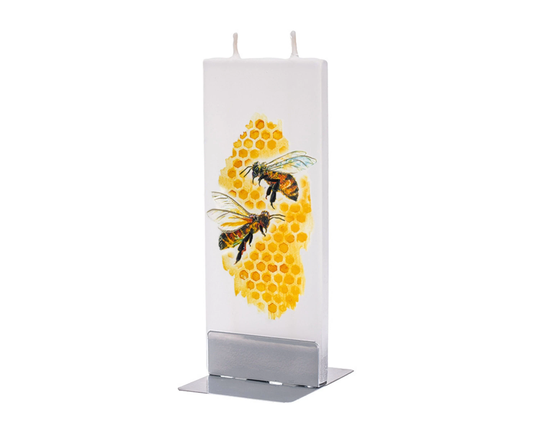 Hand Painted Flat Candle | Bees On Honeycomb Small Unique Gift Spring Nature Shelf Décor
