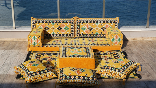 Gold Arabic Floor Sofas, Japanese Modular Majlis, Bench Cushions, Oriental Couch, Bed, Moroccan Cushions