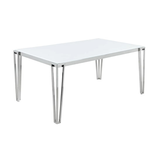 Pauline White and Chrome Rectangular Dining Table