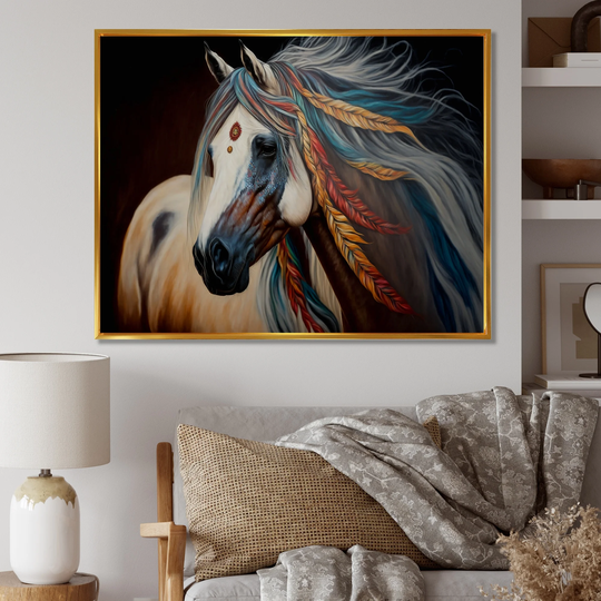 Designart 'Colorful Native American Horse I' Modern Framed Canvas Art Print