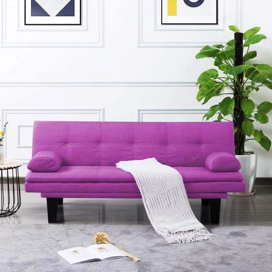 Futon Sofa Bed Polyester Upholstered Adjustable Backrest Convertible Sleeper Sofa with Pillow Back and Plastic Leg Support