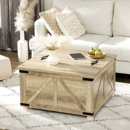 HOMCOM Coffee Table, Square Center Table with Flip-top Lids, Hidden Storage Compartment and Wooden Legs for Living Room