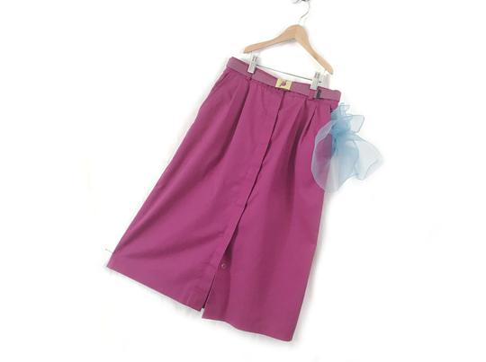1980S Pink Pencil Skirt W Belt High Waist Mulberry Maroon Fuschia With Pockets Size Small W 26 Poly Cotton Button Front Headliners