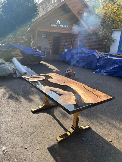 Walnut Dining Table, Custom 72" X 36" Smoke Gray Epoxy River Live Edge Order For Taylor S 1