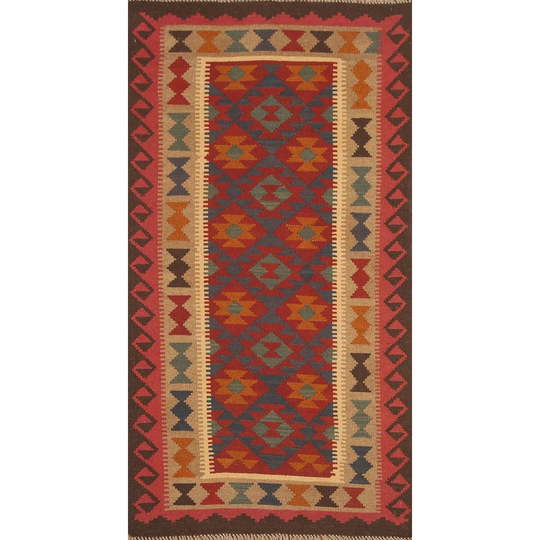 Colorful Kilim Reversible Runner Rug Hand-woven Wool Carpet - 3'5" x 6'7"
