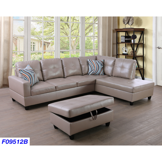 3-Pieces Sectional Sofa Set,Right Facing Latte(09512B)