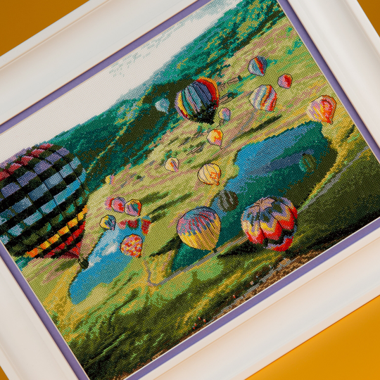 Hot Air Balloon Cross Stitch Kit Mountain Balloons/ Diy Embroidery Pattern/ Gift Craft For Her/ House Decor/ Intermediate