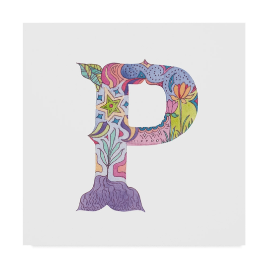 Green Girl Canvas 'P' Canvas Art - Multi-color