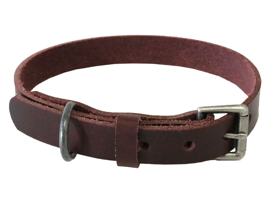 Leather Dog Collar, Matte Burgundy West Tan Buffalo Personalized Cat Pet Collar For Dogs