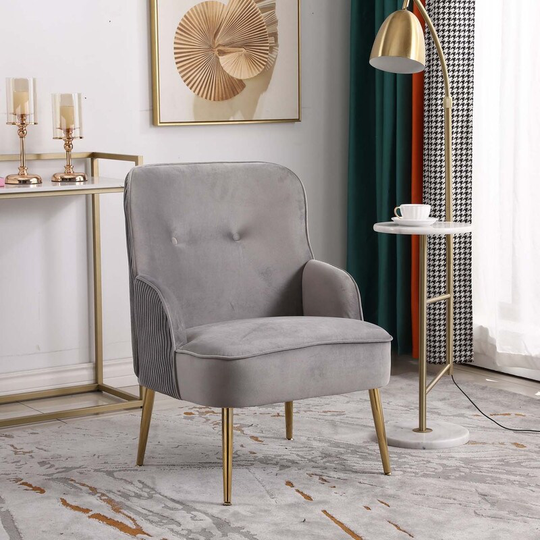 EYIW Modern Tufted Velvet Single Accent Chair, Upholstered Accent Living Room Chair, Comfy Armchair with Rose Golden Metal Legs