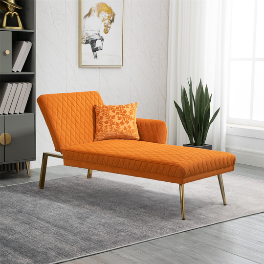 66.14" Velvet Upholstered Rcliner Sofa with Adjust Back , Diamond Tufted Design and Gold Metal Legs for Living Room, Bedroom