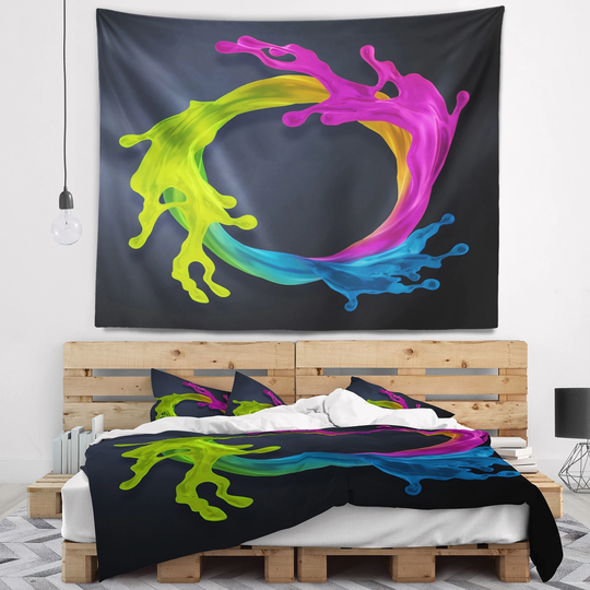 Designart 'Colorful Splash Round' Abstract Wall Tapestry