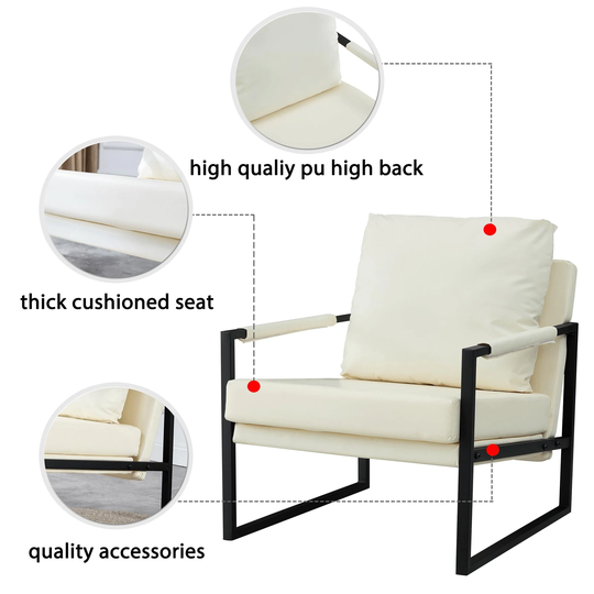 PU Leather Accent Chair Upholstered Armchair with Metal Frame Padded Backrest and Seat Cushion Sofa Chairs