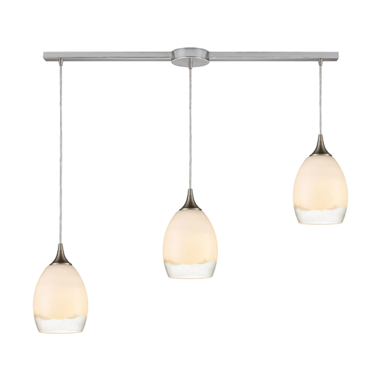 Cirrus 3-Light Linear Mini Pendant Fixture in Satin Nickel with Opal White and Clear Glass