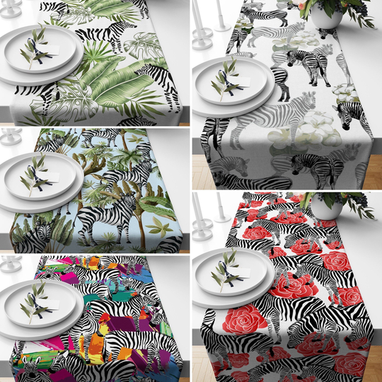 Animals Table Runner, Safari Nature Tablecloth Runners, Black & White Kitchen Floral Home Decors, Housewarming Gifts