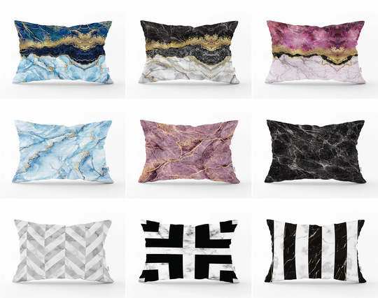 Marble Lumbar Pillowcase, Sofa Pillow Cover, Pattern Cushion Case, Blue For Patio