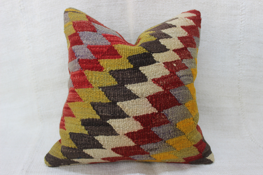 Colorful Zig Zag Pillow, Throw Pillow Multi Colored, Wool Organic Decor 16x16 Inches Sofa