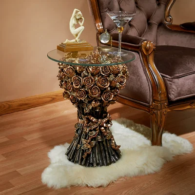 Roses Glass Topped End Table