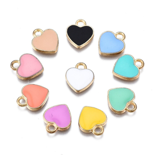 Gold Tone Enamel Mixed Color Heart Charm, Sold in Lots Of 10, Bulk Lgbtq, 12x10mm, Small Heart, Random Mix