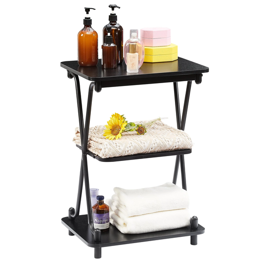 Modern 3-Tier Bedside/End Table with Storage Shelf, X-Shaped Design Nightstand and Sofa Side End Table
