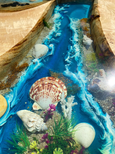 Ocean Table, Epoxy Dining Custom 115" X 48" Poplar Wood Aquarium Theme River Order For Gul2