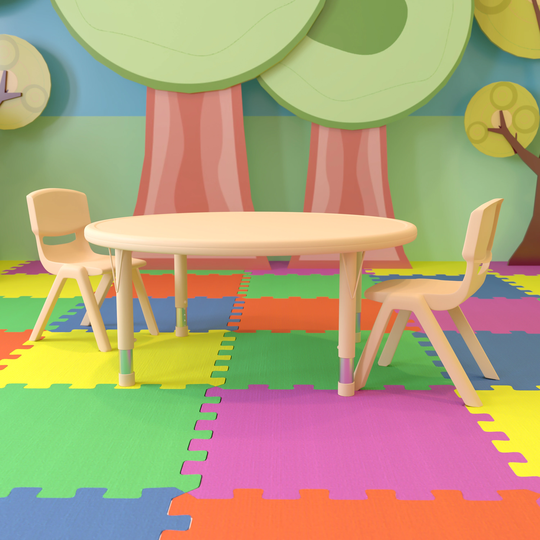 45" Round Plastic Height Adjustable Activity Table Set with 2 Chairs