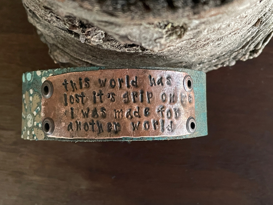 Leather Art Cuff-Made For Another WorldWeathered Leather - -6.5 Inch Wrist-L