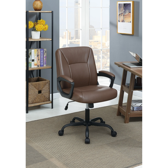 Adjustable Height Office Chair with Padded Armrests, Upholstered in Brown leatherette, Comfortable Headrest