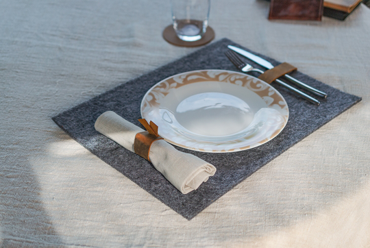 Personalized Grey Felt Table Placemats With Cutlery Pocket, Premium Modern Placemats, Set Protector, Restaurant Decor