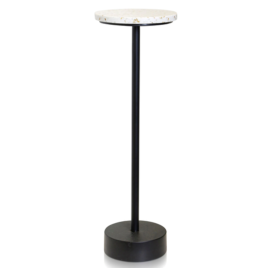 Ebony Pedestal - Drinking Table With White and Gold Flaked Top Round Base