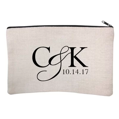Personalized Couples Initials and Wedding Date Cosmetic and Makeup Bag