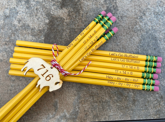 Set Of 6 Let's Go Buffalo Ticonderoga #2 Pencils - Laser Engraved School Supplies & Teacher Gifts