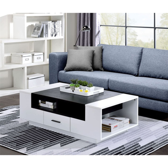 End Table Coffee Table Wooden Table for Living Room, White & Black
